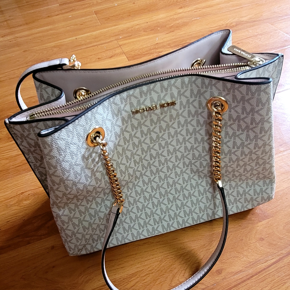 Michael Kors Cream and Gold Tote with Signature Monogram